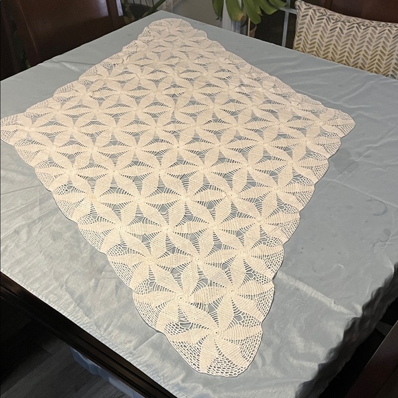 Other - Vintage Hand-Crochet Lace Large Table Runner Hexagon Motifs